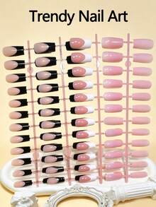 120Pcs Medium Long Square Press On Nails, 5 Strips Set - Sweet Style Simple French White False Nails, Multiple Colors & Designs To Choose - Multicolor - View 3