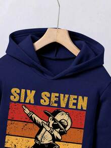 Young Boy Hooded Letter Cartoon Pattern Long Sleeve Sweatshirt And Sweatpants Casual Daily Set - Royal Blue - View 4