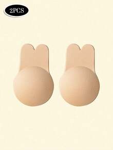 2入組女款布製兔耳乳貼，可提拉隱形黏貼式胸罩，自黏式運動聚攏胸墊 - 米色 - 查看 10