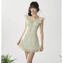 Women Short Dresses - Mint Green - View 6