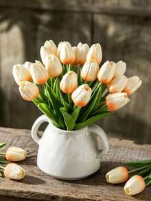 10pcs Real Touch Artificial Tulip Flowers, Faux Tulips For Decoration, Room Decor, Home Decor, Wedding Decor, Bouquet - Light Orange - View 5