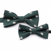 Parent-Child Jacquard Polyester Tie Set With Animal And Insect Patterns, Including Shiba Inu, Adjustable For Everyday Wear. - Khaki - View 10