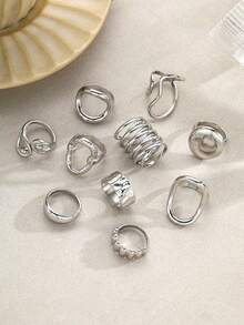 10pcs Vintage Elegant Women's Rings Set Suitable For Daily, Party, Date, Holiday Wear - Silver - View 4