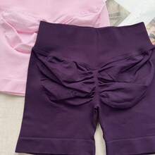 2件組女款高腰無縫瑜伽短褲，彈性提臀夏季款 - 彩色 - 查看 5