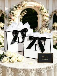 Women's & Girls' Initial Printed Paper Gift Bags With Bow Ribbon, Including Wrapping Paper, Card, Matching Envelope And Sticker, Multiple Styles Available - Multicolor - View 2