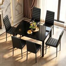 Bealife 4- Chair And 6- Chair Dining Set Available, Glass Dining Table, High Back PU Leather Chairs For Living Room, Dining Room - Black - View 2