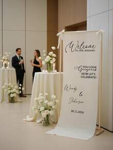 1pc Customized Wedding Welcome Banner, Personalized Wedding Sign, White Customized Wedding Welcome Sign, Wedding Decoration, Decorative Banner, Groom And Bride Gift, Multi-Functional, Multi-Size, Adjustable, Decorative, Reusable, Personalized, Customized, Home Decor, Suitable For Wedding, Wedding Decoration, Wedding Party, Bridal Shower, Birthday Party, Wedding Welcome Use - Multicolor - View 4