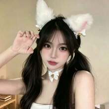 Furry Cat Wolf Fox Ears Headband Halloween Headwear Cosplay Costume Party, Rave - Black and White - View 5