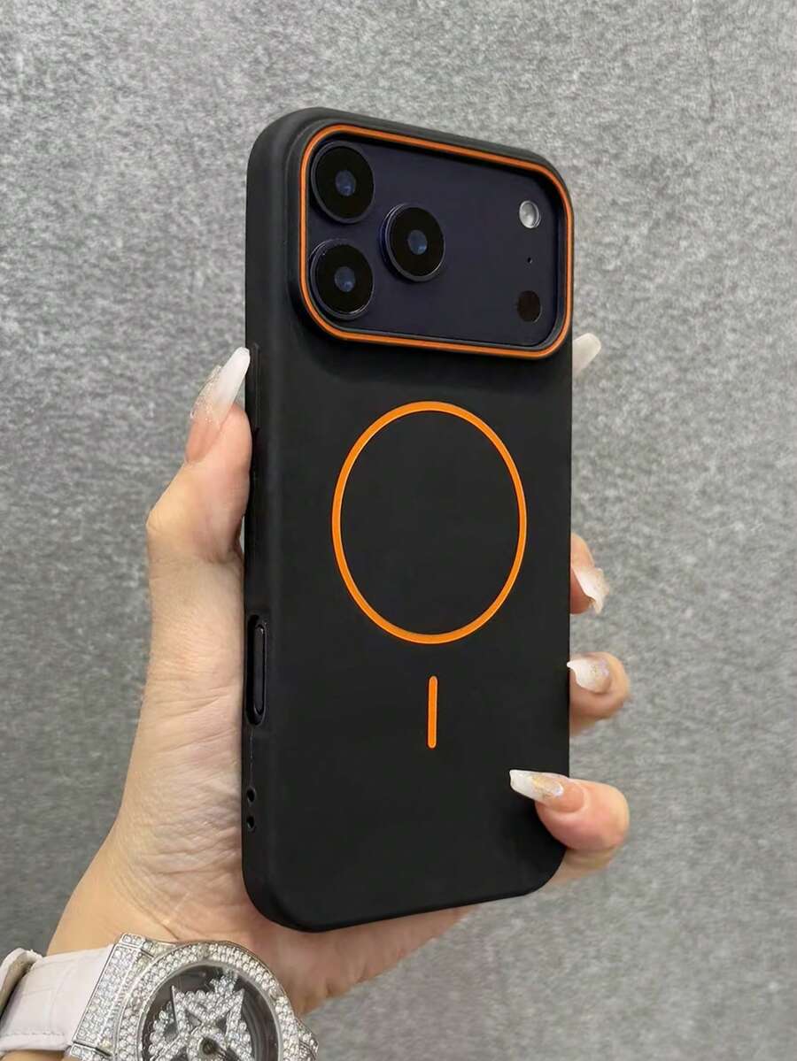 1pc Minimalist Matte Skin-Friendly Wireless Charging Magnetic Phone Case, Compatible With IPhone 18/18Pro/18promax/17/17Pro/17Promax/16/16Pro/16promax/15/15Pro/15Promax/Air 16 15 14 13 12 Pro Max Plus, Soft Silicone Back Cover Protective Shell - Black - View 1
