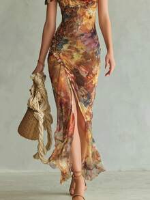 Vestido femenino escote V con volantes moda primavera - Multicolor - Ver 3