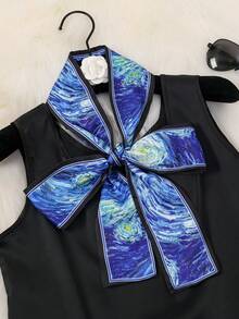 1 pieza Bufanda de cinta con estampado de fruta de limón a doble cara y bloques de color - Multicolor - Ver 1