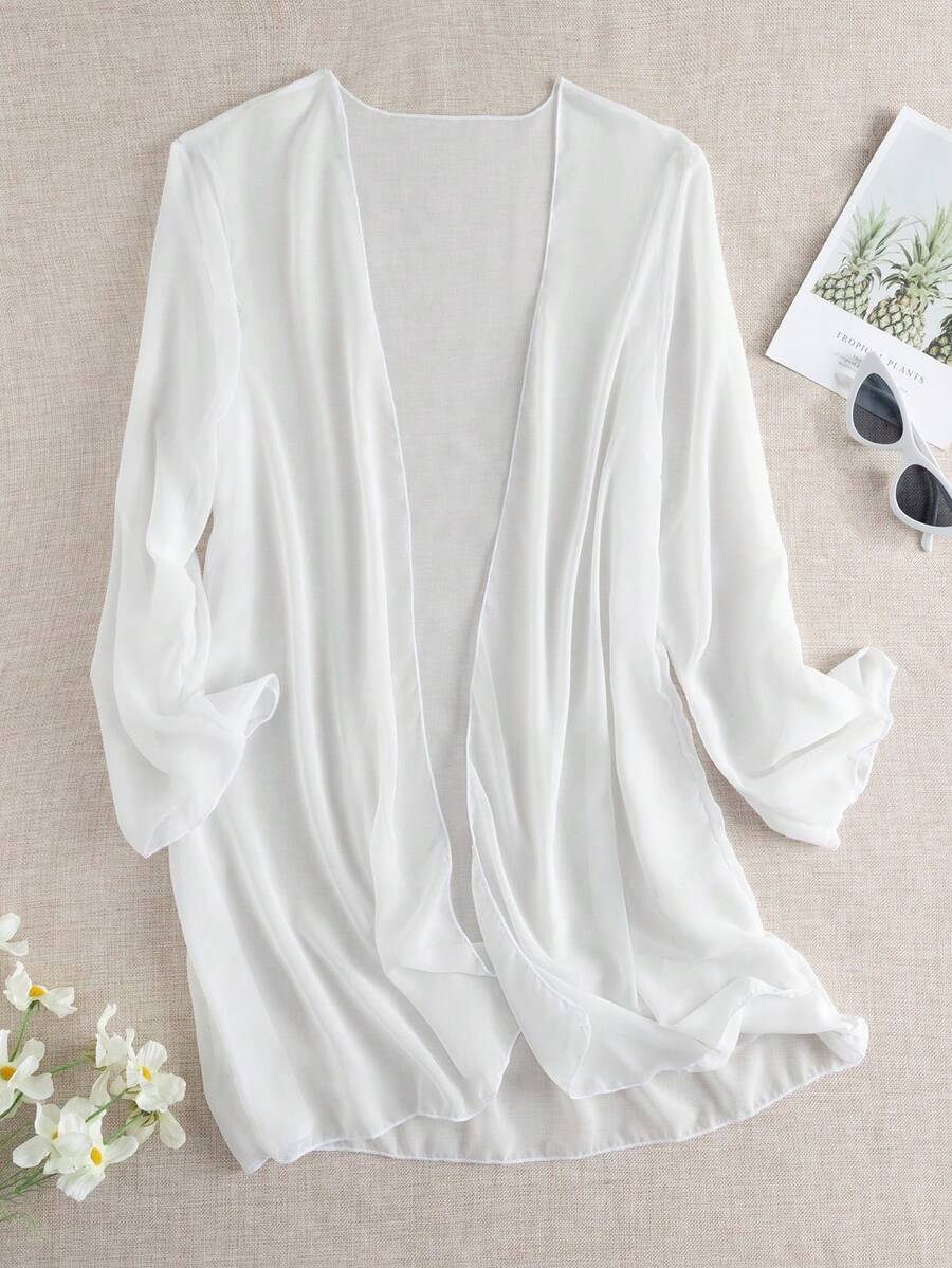 Swim Basics Kimono de gasa transparente de verano con abertura frontal - Albaricoque - Ver 1