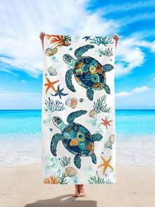 1 pieza Toalla de mar, Toalla de playa grande con estrellas de mar, conchas, estampado vintage de vida marina, Toalla de playa y baño de microfibra absorbente y resistente a la arena, Toalla, Adecuada para viajes, piscina, buceo, surf, yoga, camping, vacaciones en la playa, decoración de fiesta de agua Toalla de playa, Chal de baño esencial para viajes de playa de verano, Decoración de baño Toalla de playa multifuncional (Impresión de un solo lado) - Agua verde azul - Ver 5