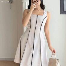 Soqi Women's Clothing Vestido de tirantes casual de cuello cuadrado para mujer - Caqui - Ver 6