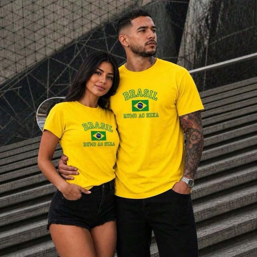 Kit Of 2 Couple's T-Shirts - Brazil Road To The Hexa (Brazilian National Team) World Cup 2026 - Unisex Shirt For Women And Men - 黃色 - 查看 1