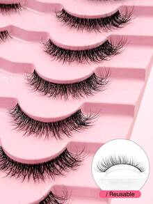 7 Pairs Of Natural Lashes Clear Band Eyelashes Reusable And Can Appreciate Sexy Eyes Suitable For Daily Wearing False Eyelashes,Lashes,Strip Lashes - 黑色 - 查看 4