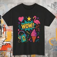 2026 WOW T-Shirt Grafica Retrò Anni '80-'90 - T-Shirt Colorata Neon Stile Retrò Con Fenicottero, Gelato, Lettore Di Cassette, Divertente Pop Vintage C - 後九洞 - 查看 6