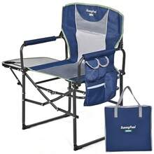 SUNNYFEEL Silla de Camping para Directores de Gran Tamaño Sillas de Césped Plegables Portátiles para Adultos Resistente con Mesa Lateral Bolsillo para Playa Pesca Picnic Concierto Tailgating - Azul - Ver 2