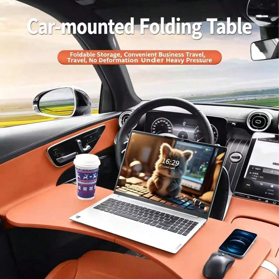 1 buah Baki Kursi Mobil Lipat Kulit Warna Solid, Terbuat dari Kulit Tahan Lama, Desain Lipat Sekali Klik, Permukaan Anti Selip, Cocok untuk Meletakkan Laptop, Cangkir, dan Makanan, Hemat Ruang dan Dapat Digunakan di Sebagian Besar Kendaraan - Beraneka warna - View 1