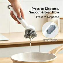Cepillo de limpieza de cocina conveniente - Modelo portátil con adición de líquido antiadherente, disponible en 3 formas, caja de líquido de limpieza visible + función de descarga de líquido por presión, adecuado para escenas de limpieza como cocina, olla antiadherente, plato, vajilla, fregadero, etc. - convencional - Ver 3