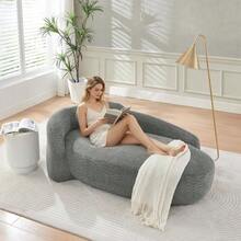 Minimalist Teddy Fleece Sofa With Rounded Design, Softly Padded Couch With Cushions, Versatile For Living Room, Bedroom And Studio. - 深灰色 - 查看 8