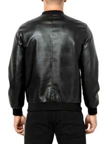 Thin PU Leather Jacket For Men, Collar, Fashion Motorcycle Jacket, Biker, Autumn - 黑色 - 查看 10