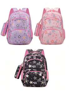 Cute Girls Backpack School Bag Gradient Color Princess Style Backpack Star Pattern Best Gift For Girls Beautiful Color Lightweight Middle School Student Backpack Back To School Season Gift Multi-Pocket Large Capacity Shoulder Handbag - Multicolor - View 2