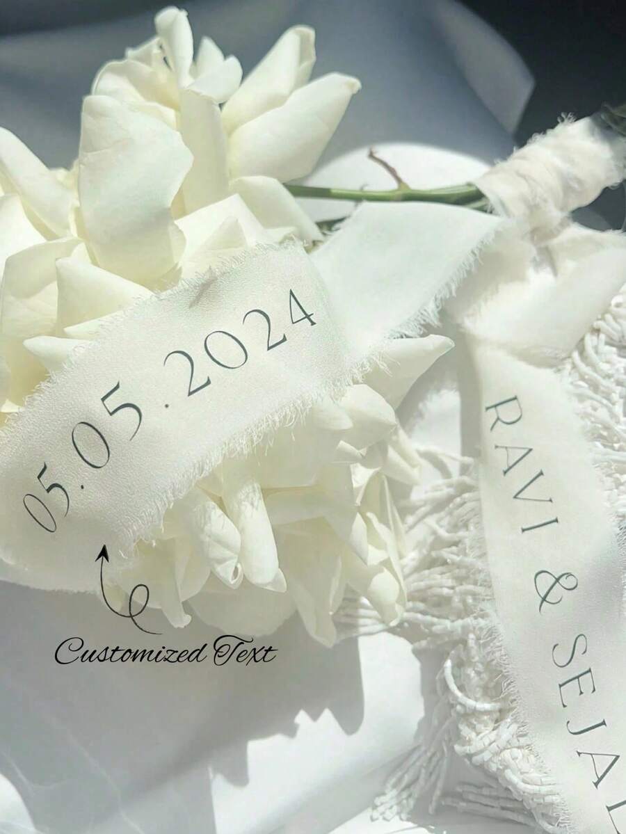 Personalized Silk Wedding Ribbons, Wedding Chiffon Ribbons Name Tags, Wedding Ribbons Place Cards, Bridesmaid Gift Customized Bows, Patchwork Fillers, Cotton Lining, DIY Handmade Fabrics, Sewing Accessories, Quilting Materials, Adhesive Backing Fabrics, Lining, Sewing Supplies, DIY Sewing, Handmade Sewing Fillers, Patchwork Materials, Quilting Accessories, "Eternal Love" Theme, Frayed Edge Design - Multicolor - View 1