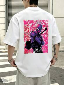 T-shirt graphique Marvel Spider-Man style années 2000, fond rose, 100 % coton, vêtements homme, chemise d'été, série Marvel, cadeau homme, streetwear - Blanc - Voir 1