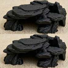 Caverna escondida com aparência de pedra para aquário e répteis, decoração para terrário em estilo rochoso, adequada para peixes, camarões, lagartixas e lagartos, material plástico, preto/cinza/marrom claro - A - Ver 16