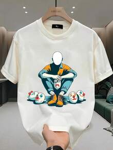 Camiseta de manga corta para hombres de impresión moderna y pesada, nuevo estilo casual de verano, ajuste holgado, top versátil en tallas grandes - Negro - Ver 7