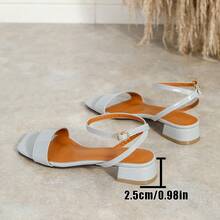 Women's Fashion Square Toe Metal Multi-Strap Hollow Open Toe Back Strap Metal Buckle Flat Sandals Comfortable Versatile Anti-Slip Roman Slides - Grey - View 9