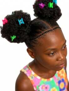 2 Packs Girls' Ponytail Scrunchies, Fluffy Curly Hair Buns, Suitable For Girls, Natural Black Synthetic Hair Ties, Hair Accessories - Black - View 3