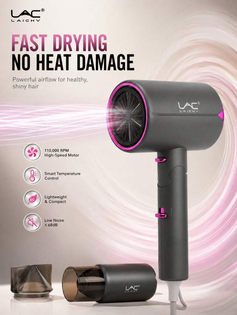 LAC Professional Ionic Hair Dryer 2000W, High-Speed Negative Ion Blow Dryer With Diffuser, Foldable Handle, Fast Drying Low Noise Hairdryer For Curly & Straight Hair, EU Plug - EU C Type Plug(220-240V) - View 1