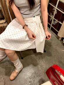 Rok Mini A-Line Motif Polkadot Retro Korea, Desain Kasual Serbaguna untuk Musim Panas, Warna Putih - Putih - View 3