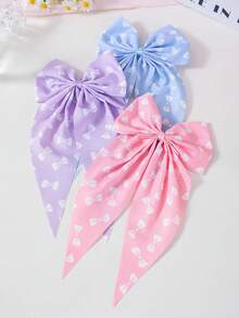 6pcs Girls Colorful Bowknot Print Hair Clips, Hair Accessories, Head Clips, Back Of Head Clips, Non-Damaging Hair Side Clips, Alligator Hair Clips, For Daily Use - Multicolor - View 3