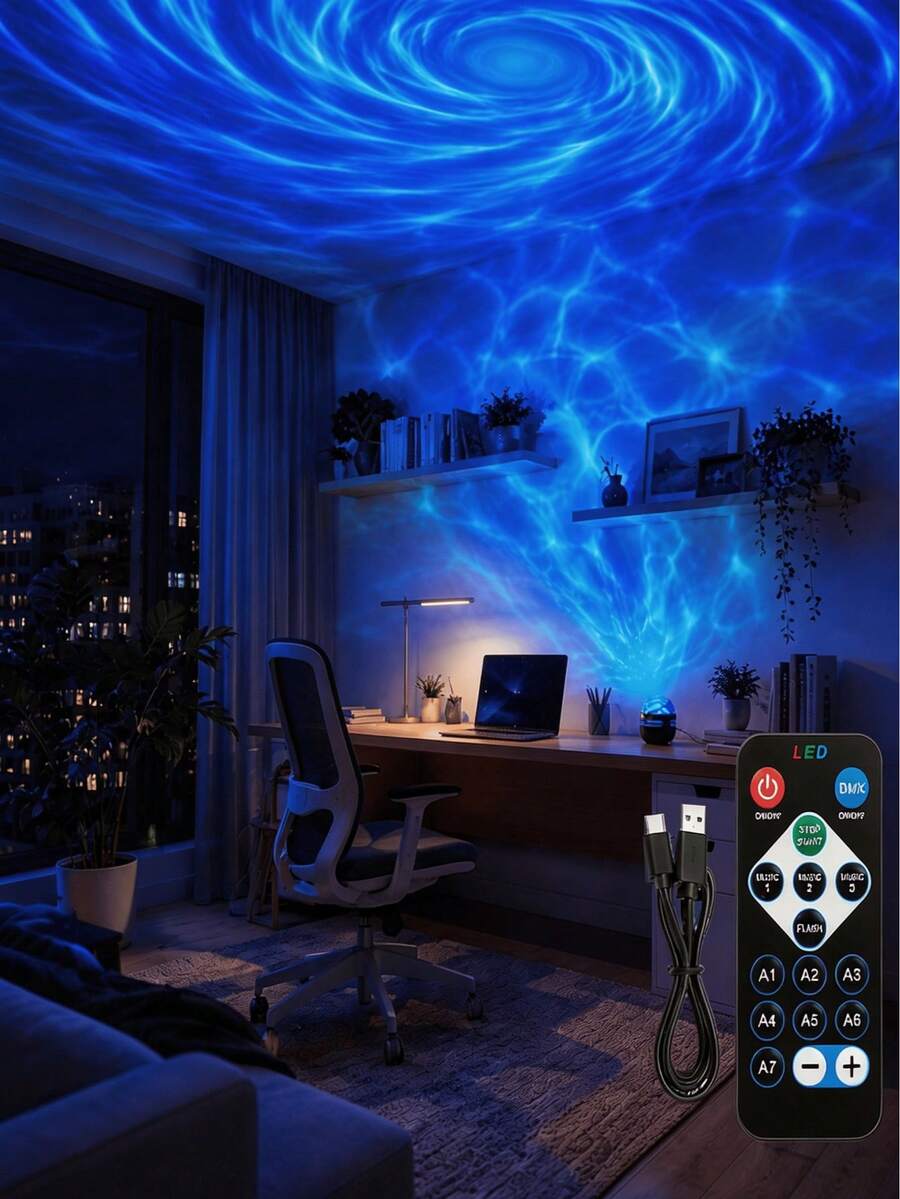 1個 [LED氛圍燈] 多色星空投影夜燈，適用於床邊、房間裝飾、客廳、宿舍氛圍營造
