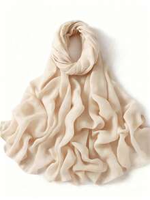 1pc 175*70cm Women's Solid Color Chiffon Breathable Comfortable Lightweight Headscarf Scarf, Suitable For Abaya Robe, All Seasons - Beige - View 2