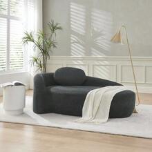 Minimalist Teddy Fleece Sofa With Rounded Design, Softly Padded Couch With Cushions, Versatile For Living Room, Bedroom And Studio. - 黑色 - 查看 9