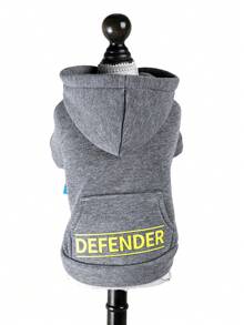 PETCIRCLE 1件寵物衣服，狗/貓戶外/室內服飾，小型犬/幼犬舒適連帽衛衣系列，黃色DEFENDER + 連帽口袋衛衣 - 混色灰 - 灰色 - 查看 10