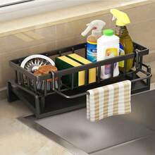 1 pieza Estante de almacenamiento de cocina de plástico ABS moderno - Soporte multifuncional para esponjas y toallas con drenaje, adecuado para almacenamiento en encimera y fregadero, sin necesidad de electricidad - Multicolor - Ver 6