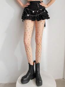 New Sexy Hot Girl Rhinestone Star Fishnet Tights, Korean Style Fishnet Leggings, Ins Style Base Layer Pants - Apricot - View 7
