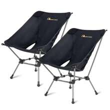 Moon LENCE - Silla de Camping portátil Plus Comodidad y tamaño mejorados compacta y Ligera Silla Plegable para mochileros y Senderismo Capacidad de 350 Libras 2 Unidades Color Negro - Paquete de 2 unidades negras Plus - Ver 2
