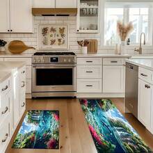 1pc Underwater World Pattern Printed Kitchen Mat Non-Slip Floor Mat, Holiday Party Decor Mat, Carpet, Non-Slip Oil-Resistant Foot Mat, Quick-Drying Carpet, Suitable For Kitchen Hallway Bathroom Laundry Room Home Decor - Multicolor - View 6