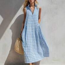 2026 Summer New Loose Comfortable Sleeveless Plaid Women's Dress - Blue - View 4