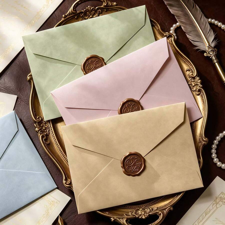 5套純色牛皮紙信件套組，西式商務邀請函、婚禮邀請函、派對裝飾卡、信封與卡片，適用於婚禮卡、情人節信件、感恩節祝福、朋友禮物、聖誕節、生日禮物