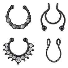 4 Buah/Set Cincin Septum Palsu Gaya Punk, Bentuk Lingkaran, Terbuat dari Baja Tahan Karat, Tanpa Tindik, Perhiasan Septum CZ, Cincin Hidung Palsu, Cincin Septum Jepit, Tindik Septum Palsu, Perhiasan Tubuh untuk Wanita dan Pria, Pemakaian Sehari-hari, Hadiah Halloween - Gaya A - View 3
