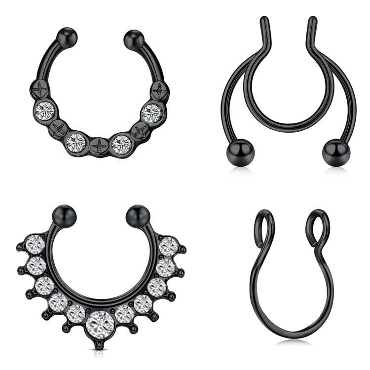4件/組 龐克假鼻中隔環 不鏽鋼非穿刺式 CZ 鼻中隔飾品 夾式假鼻環 假鼻中隔穿刺身體飾品 男女適用 日常配戴 萬聖節禮物 - 款式A - 查看 3