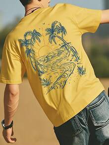 Kaos Lengan Pendek Pria Gaya Liburan Pantai Motif Pulau | Cocok Untuk Pakaian Musim Panas | Nyaman dan Bernapas | Memimpin Tren Fesyen - Kuning - View 3