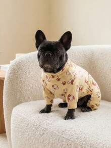 Pijama casual de dibujos animados de 4 patas para perro, para el hogar, primavera/verano, perros medianos y pequeños - Amarillo - Ver 4